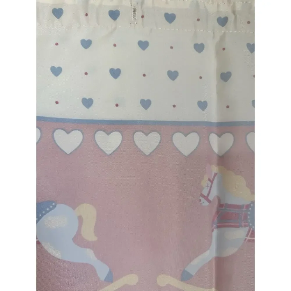 90s Heart & Rocking Horse Fabric Shower Curtain 66x70